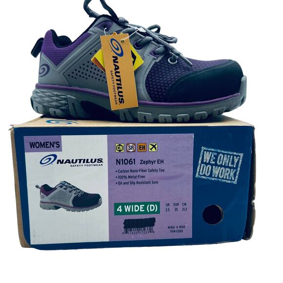 Nautilus Safety Footwear Zephyr CT Grey Purple Women's Size 4 D Wide New w Box - Picture 1 of 12